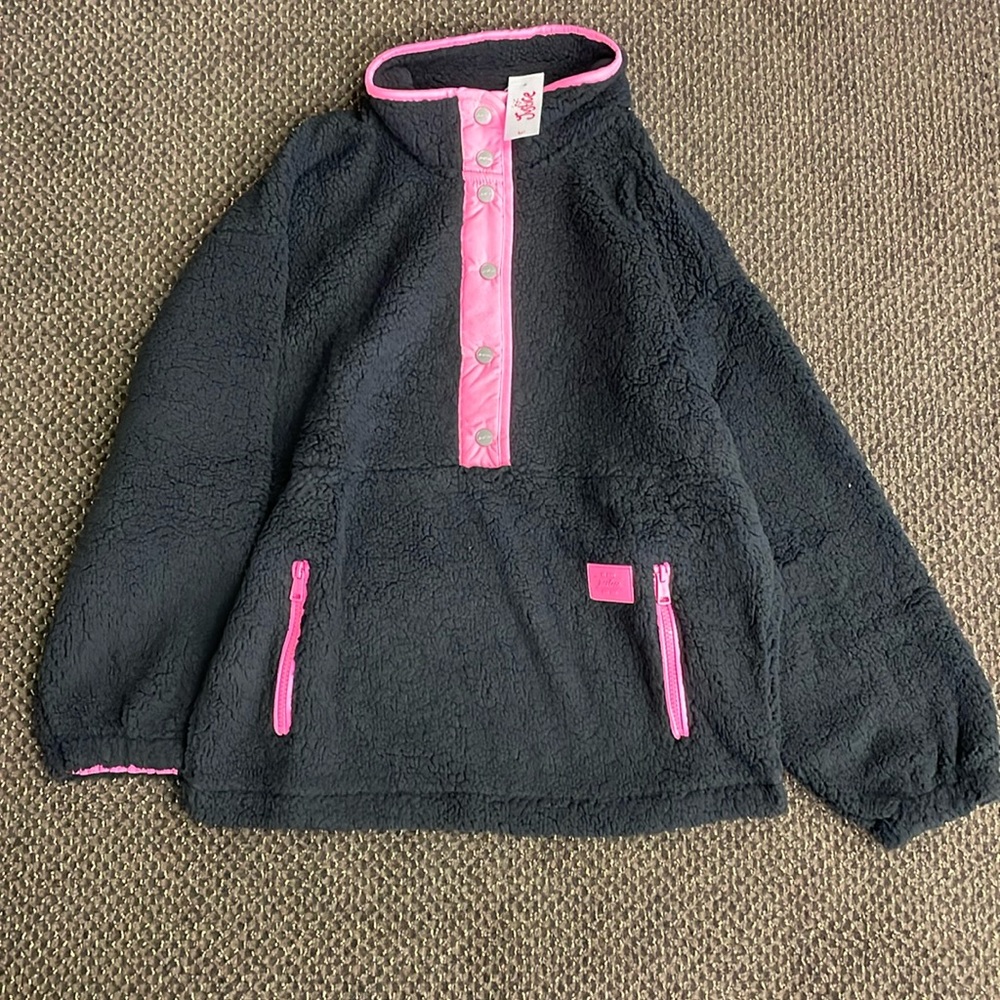 Justice NwWT half button black fleece jacket size 12
